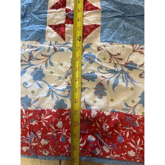 Vintage-Style Handmade Patchwork Quilt 82”x72” – Cozy Farmhouse Shabby Chic Red - Picture 7 of 10